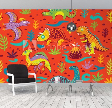 Picture of Seamless pattern with cartoon dinosaurs